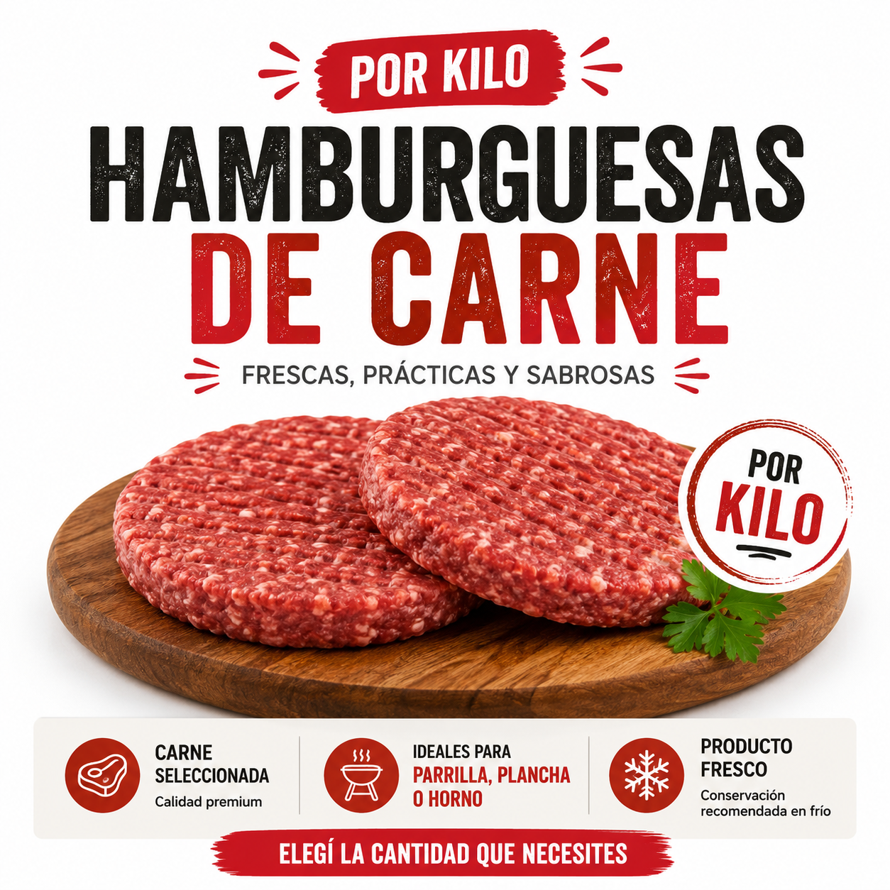 Hamburguesas de carne por kilo